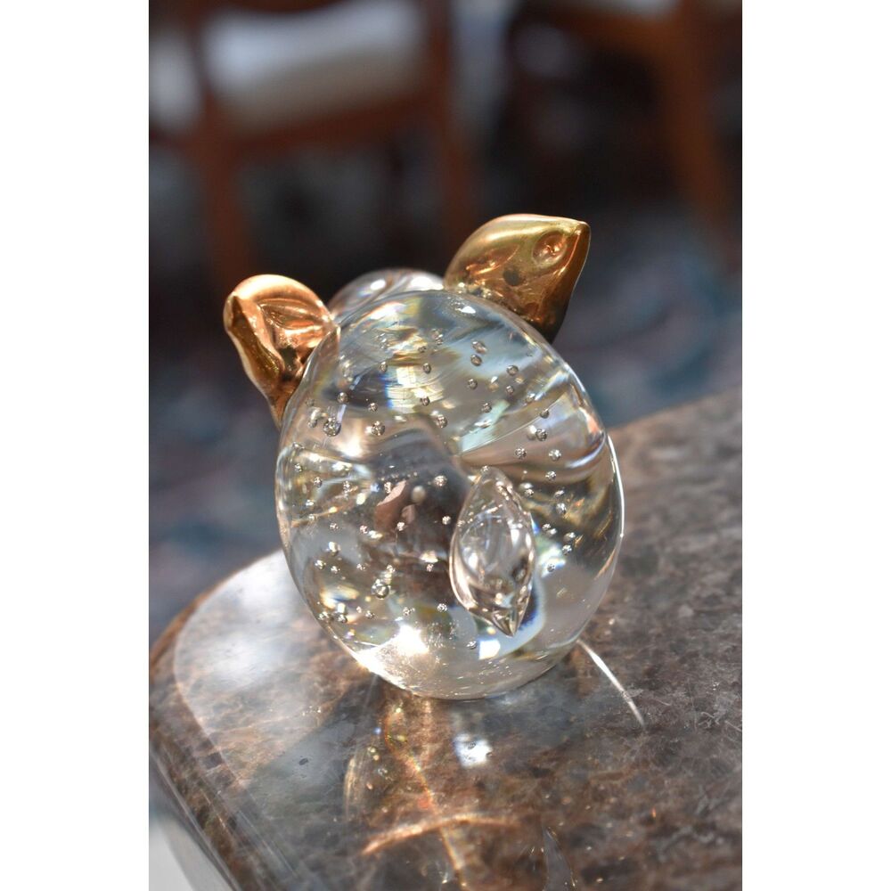 Hand Blown Art Glass Rabbit Bunny Figurine Gold Amber Ears Controlled Bubbles